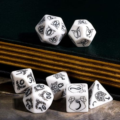 White DND Dice Set Beast Polyhedral Dice Set D&D for Tabletop Games | Leather Storage Bag, DM Gift, for Dungeons and Dragons Role Playing Games - color: Beast Pattern