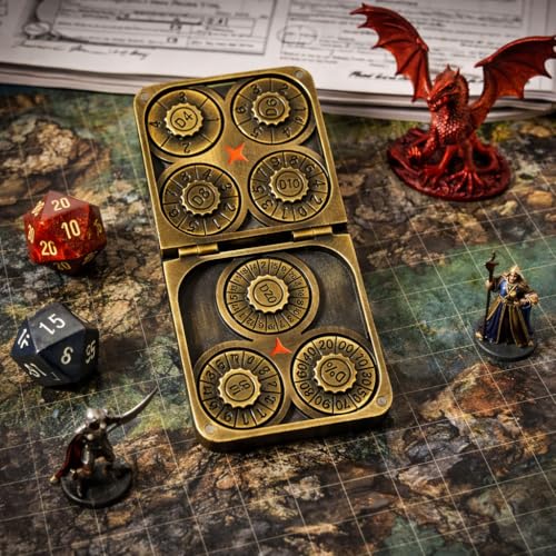 7-in-1 Metal Spinner DND Dice Set subitable for Dungeons & Dragons – Pocket Flip Rotating Dice with D4 D6 D8 D10 D12 D20 D% – Gaming Accessory with Magnetic Iron Box（Gold） - color: Gold