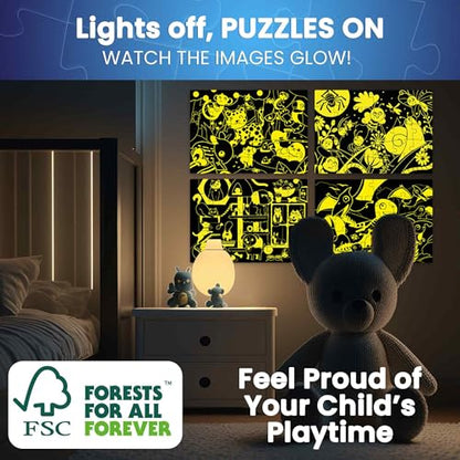 30 Pieces Puzzles for Kids Ages 3-5 – 4 Jigsaw Toddler Puzzles Ages 4-6 | Glow-in-The-Dark Dinosaur and Animals Learning - Educational Jigsaw Puzzle for Ages Kids 4-8 Years Old - color: Dinosaur & Animals