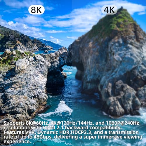 HDMI 2.1 Switch 2 in 1 Out 8K@60Hz, 4K@144Hz, Bi-Directional, Touch Control, VRR, Dynamic HDR, HDCP 2.3, 48Gbps, Zero Lag for PS5/Xbox Series X/Apple TV 8K/Roku Ultra/Fire Stick 8K Max