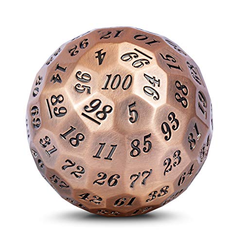 DNDND Metal D100 Dice 50mm Single 100 Sided Polyhedral Dice with Metal Case and Velvet Pouch(Copper with Black Number) - color: Copper With Black Number