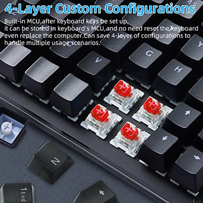 Koolertron One Handed Mechanical Gaming Keyboard, 48-Key Fully Programmable Mini Keypad, Mini USB Macro Keyboard with RGB LED Backlit, for Windows PC Gamer (48 Keyboard/Red Switches) - style: 48 Keyboard/Red Switches