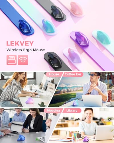 Lekvey Ergonomic Mouse, Vertical Wireless Mouse, Rechargeable 2.4 GHz USB Optical Carpal Tunnel Mice : 800/1200 / 1600 DPI, 6 Buttons, for Laptop, PC, Mac, Computer, Desktop, Notebook etc, Pink - color: Pink