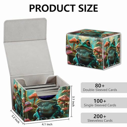 Strong Magnet Card Case Deck Box Mtg Card Box Playing Card Box Deck Box Tcg Up to 200 Cards Creative Pattern Trading Card Storage Box for Collectible Card Games, Green Frog Guitar Mushrooms - color: Green Frog Guitar Mushrooms