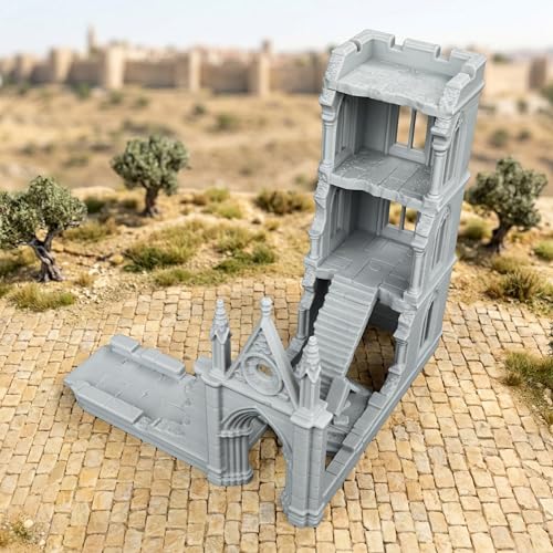 AUSPDICE DND Terrain 25mm Gothic Sanctuary Ruins, TTRPG Building Set | 1:64 Scale Unpainted Multi-Level DND Building with Stairs and Arches for Dungeons and Dragons, TTRPGs and Wargames - AF1161