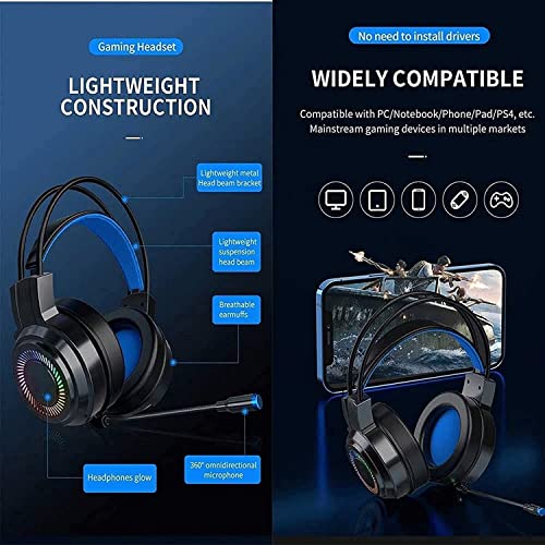 Gaming Headset Gaming Headphones with Noise Canceling Mic Stereo Bass Surround Sound Soft Memory Earmuffs Headset Compatible with PC Laptop
