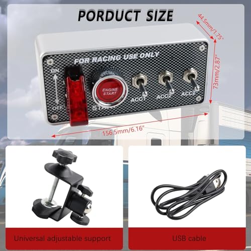 4 +1 Rocker Switch Panel for USB Simulator Racing Games; PC Carbon Fiber Ignition Switch Panel Carbon Fiber for Assetto Corsa Engine Start Stop Push Button Box Dirt Rally2