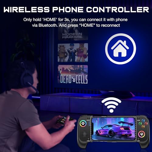 GIGEEKNY Phone Controller for iPhone/Android Support Phone Case, Mobile Game Controller with Led Light, Upgraded Joysticks, Turbo