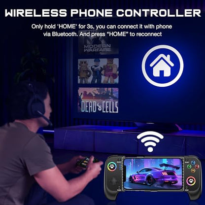 GIGEEKNY Phone Controller for iPhone/Android Support Phone Case, Mobile Game Controller with Led Light, Upgraded Joysticks, Turbo
