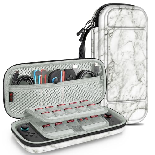 FINTIE Carrying Case for Nintendo Switch 2 (2025), Shockproof Hard Shell Switch 2 Case, Protective Cover Travel Bag with 19 Game Card & 2 Micro SD Card Slots & Inner Pocket (marble) - color: marble