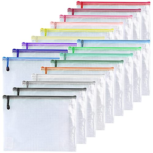 Oaimyy-8"x10"-18 Pcs-Plastic Mesh Zipper Pouch Document Folders Bag Zip File Bags for Office Supplies,Home,Travel Storages,Puzzle Board Games Storage-(Multicolor) - color: Multicolor, size: 8"x 10"