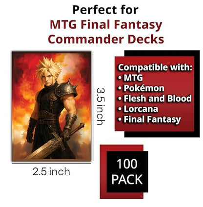 Anime Mercenary Soldier Card Sleeves 100 Pack – Compatible with MTG & TCGs – Perfect for Cloud Final Fantasy Commander Decks – Premium Card Game Sleeves for Magic - color: Anime Mercenary Soldier