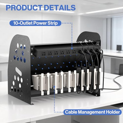 POCHAR 10-Device Open Charging Station for Chromebooks Tablets with Sockets | Laptop Storage Rack with Cable Management & Storage Space, Multi-Device Charging Organizer for Classroom, Office, Hospital - size: 10 Laptops