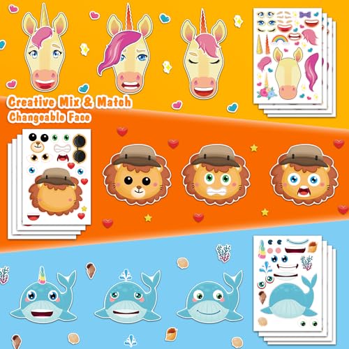 Aowplc 48 Sheets Make-a-Face Animal Stickers Mix and Match for Kids Party Favors Supplies Activities Crafts - style: Mixed Animals