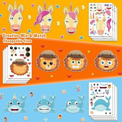 Aowplc 48 Sheets Make-a-Face Animal Stickers Mix and Match for Kids Party Favors Supplies Activities Crafts - style: Mixed Animals