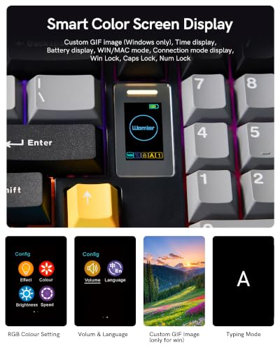 Keymatic Mechanical Keyboard Wireless,98% Pink Creamy Keyboard Gaming Keyboard,3 Mode with Multimedia Screen,RGB Backlit,Black - color: Black