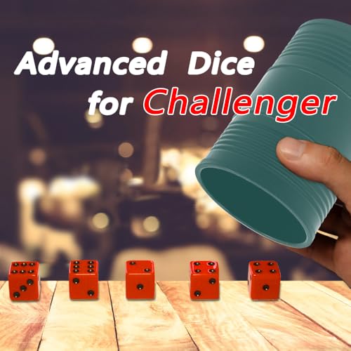 Dice Stacking Cup(Green) Set with 4 Pcs 19mm(Puple) and 5 Pcs 18mm(Red) Standard 6 Sided Dices, with Storage Bag-Magic Tricks Instruction