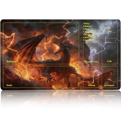 MTG Playmat TCG Card Mat Magic The Gathering Play Mat with Zone 24x14 Inch - color: Elemental Dragon Rage,with Zone