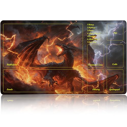 MTG Playmat TCG Card Mat Magic The Gathering Play Mat with Zone 24x14 Inch - color: Elemental Dragon Rage,with Zone