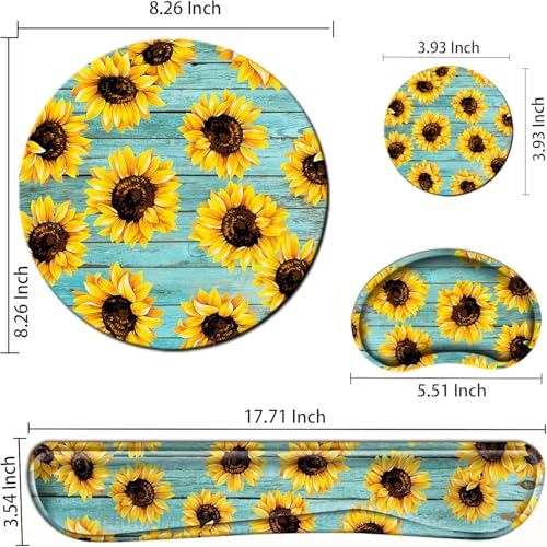 Sunflower Mouse Pad and Keyboard Wrist Rest Ergonomic Wrist pad for Keyboard and Mouse Mat Set 4 in 1 Mousepad with Wrist Support Memory Foam Computer Mat - color: Sunflower