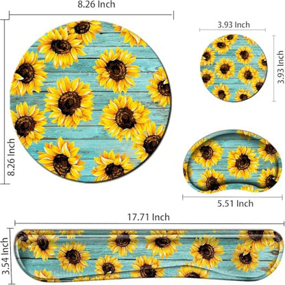 Sunflower Mouse Pad and Keyboard Wrist Rest Ergonomic Wrist pad for Keyboard and Mouse Mat Set 4 in 1 Mousepad with Wrist Support Memory Foam Computer Mat - color: Sunflower