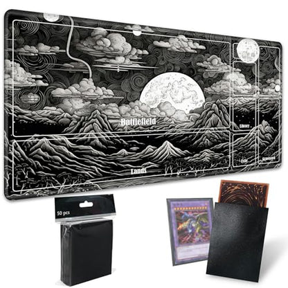 MTG Playmat with Zones, TCG Card Game Play Mat with Stitched Edges, Non-Slip Rubber Base Gaming Desk Mat, Smooth Surface 24 x 14 Inch, Black and White Landscape - color: Black and White Landscape, size: Zone 1