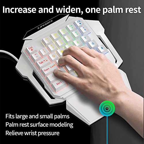 One-Handed Gaming Keyboard and Mouse Combination Mini Wired RGB Backlit Half Keyboard, Mechanical Feel, Support Wrist Rest Suitable for Professional Gamers(White) (Renewed)
