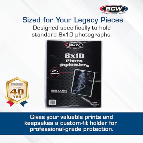 BCW 8x10 Toploader Holder - 25 Count | Rigid PVC, Non-Toxic, Crystal Clear Photocard Sleeves| 8x10 Plastic Sleeves for Prints | Hard Plastic Top Loader Sheet Protectors to Showcase Pictures
