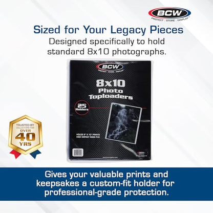 BCW 8x10 Toploader Holder - 25 Count | Rigid PVC, Non-Toxic, Crystal Clear Photocard Sleeves| 8x10 Plastic Sleeves for Prints | Hard Plastic Top Loader Sheet Protectors to Showcase Pictures