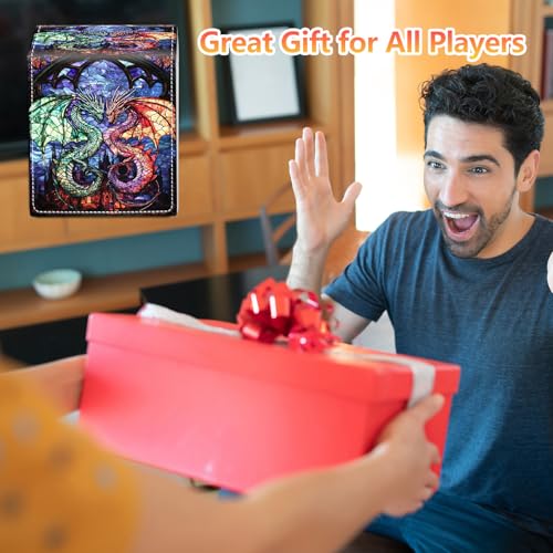 Card Deck Box, Card Storage Box Fits 100+ Single Sleeved Cards, Large Capacity PU Leather Card Storage Box with Strong Magnet for Magic Commander TCG/CCG, Castles And Dragons - color: Castles And Dragons