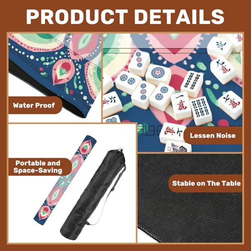 Mahjong Mat 31.5" x 31.5" Abstract Floral Soft Pink Green Teal Navy Blue Non-Slip Noise Reduction Mahjong Tiles Table Cover for Dominoes Poker Card Board and Tile Games - color: Color14