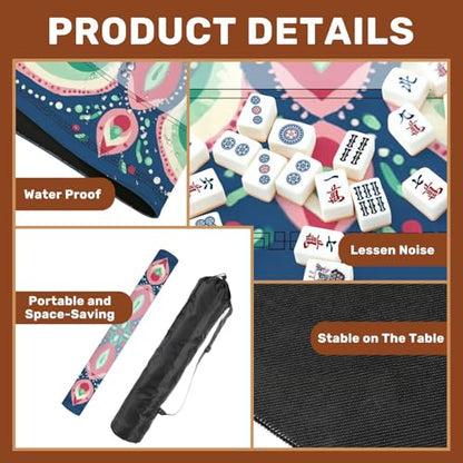 Mahjong Mat 31.5" x 31.5" Abstract Floral Soft Pink Green Teal Navy Blue Non-Slip Noise Reduction Mahjong Tiles Table Cover for Dominoes Poker Card Board and Tile Games - color: Color14