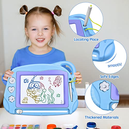 AiTuiTui Magnetic Drawing Board Mini Travel Doodle, Erasable Writing Sketch Colorful Pad Area Educational Learning Toy for Kid/Toddlers/Babies with 3 Stamps and 1 Pen (Sky Blue) - color: Skyblue