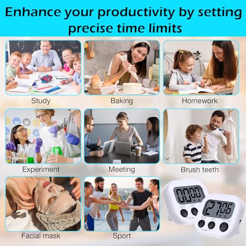 Leumoi 24 Pack Multi-Function Digital Timers with Magnetic Back, Large LCD Display, Loud Alarm, Count up & Countdown, Memory Function for Cooking, Classroom, Study, Exercise & Work(White and Black) - color: White and Black