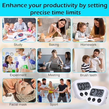 Leumoi 24 Pack Multi-Function Digital Timers with Magnetic Back, Large LCD Display, Loud Alarm, Count up & Countdown, Memory Function for Cooking, Classroom, Study, Exercise & Work(White and Black) - color: White and Black