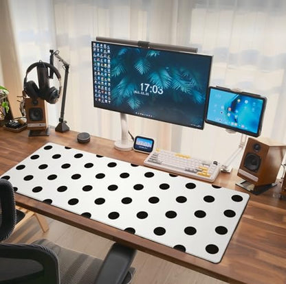 Black Polka Dot Mouse Pad Extended Large Gaming Mousepad XL Big Long Oversized Desk Mat Stitched Edges 31.5 X 11.8 Inch for Home Office - color: Black2