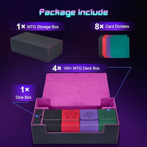 MTG Card Box Set with 4 Deck Boxes and 8 Dividers | Trading card organizer includes a dice box and fits a playmat, compatible with Magic, TCG and CCG cards, Black & Purple - color: 5. Card Box Set Black & Purple, size: 4 Deck Card Box