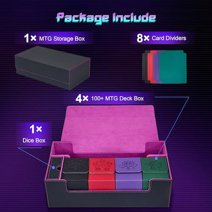MTG Card Box Set with 4 Deck Boxes and 8 Dividers | Trading card organizer includes a dice box and fits a playmat, compatible with Magic, TCG and CCG cards, Black & Purple - color: 5. Card Box Set Black & Purple, size: 4 Deck Card Box