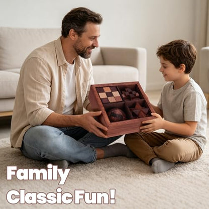 Wooden Brain Teaser Puzzles for Adults Teens - Brain Teaser Puzzles with Wooden Box 3D Puzzle Game Toys for Adults Teens - Unlock Interlocking Puzzle Adults Teens IQ Education Smart Toys - color: Style a