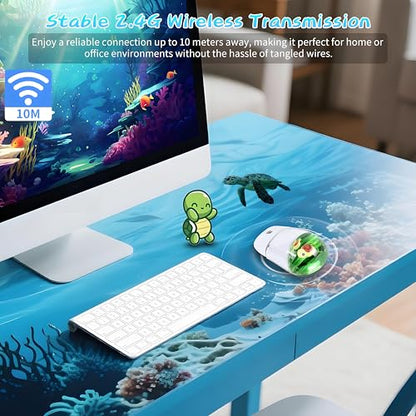 Wireless Mouse -Cute Clear Aqua Design, Water Mouse with Optical Precision, Silent Clicks, Lightweight & Floating Animal Transparent Retro Style for Home Office, Great for Kids & Adult(Turtle-Green) - color: Turtle-Green