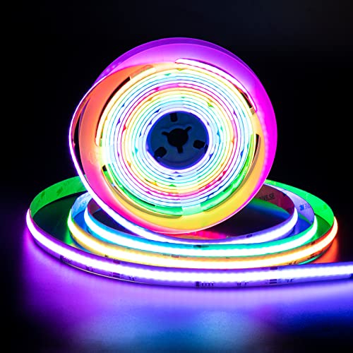 PAUTIX Dotless LED Lights,RGB Smart IC COB LED Strip Lights Addressable 16.4ft,UL-Listed 24V Chasing Effects Color Changing Flexible Tape Light for Party Kitchen Bedroom(Without Controller&Adapter) - color: 16.4ft