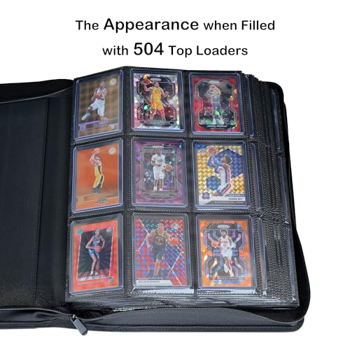 Top loader Binder, Holds 504 Top loaders, 9-Pocket Top Loader Binders with Sleeves for TCG & Sports Cards in 3'' x 4'' Top loaders - color: Black