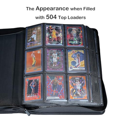 Top loader Binder, Holds 504 Top loaders, 9-Pocket Top Loader Binders with Sleeves for TCG & Sports Cards in 3'' x 4'' Top loaders - color: Black