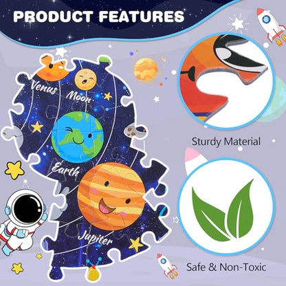 Civaner 70 Pieces Floor Puzzles Round Large Puzzles for Kids Ages 3-5 5-8 Jumbo Jigsaw Puzzle Educational Gifts for Toddlers Girls Boys Baby Shower Holiday Birthday(Solar System) - style: Solar System