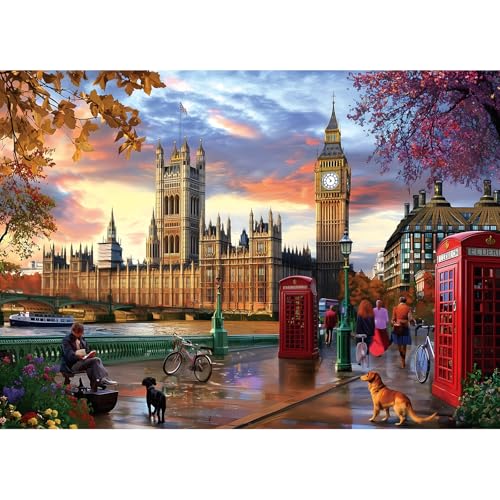 1000 Piece Puzzle for Adults, London Big Ben Westminster Palace Jigsaw Puzzles, Funny Puzzle, Perfectly Fitting Pieces, Home Decor Birthday Party Gift for Adults Seniors 27.5" x 19.7" - color: London Big Ben