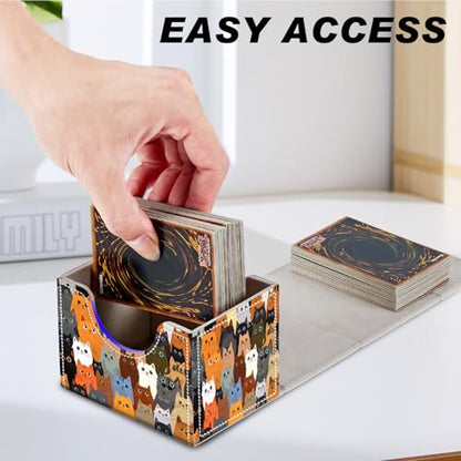 Magnetic Closure TCG Deck Box Portable Card Holder Trading Card Deck Box | PU Leather Collectible Card Case Game Trading Card Deck Box Storage Scratch Resistant Lining, A Crowd Of Cute Cats - color: A Crowd Of Cute Cats