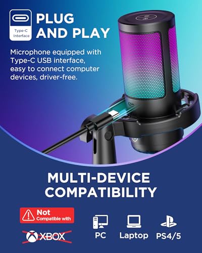 InnoGear USB Gaming Microphone for PC Boom Arm Condenser Mic Set, Black | One-Touch Mute, Interruption-Free, Adjustable Boom Arm, Zero-Latency Monitoring, Work with Xbox, Changeable RGB Modes - color: Black, style: 2-Axis Arm with Mic