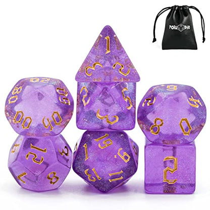 7-Die DND Dice Set Polyhedral Dice Set with a Leather Dice Bag, D&D Dice Set for RPG Table Games (Purple/G) - color: Purple/G
