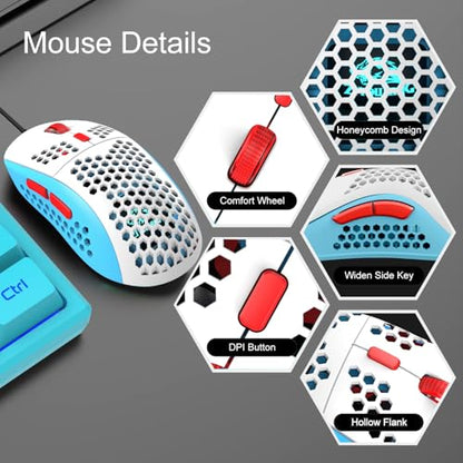 60% Gaming Keyboard and Mouse Combo Samll Mini RGB Backlight Mechanical Feeling and Honeycomb Optical Mouse, Mouse pad for Gamers and Typists - color: Blue