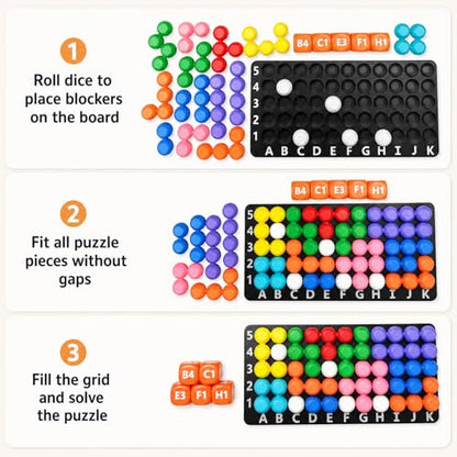 Genius Noodle — 2-Player Ball Puzzle Race | Roll 5 Dice, 7,776 Unique Challenges, 100% Solvable | 2 Boards, 2 Sets of 14 Colorful Noodle Pieces | STEM Brain Teaser for Kids Ages 6+, Family Game Night